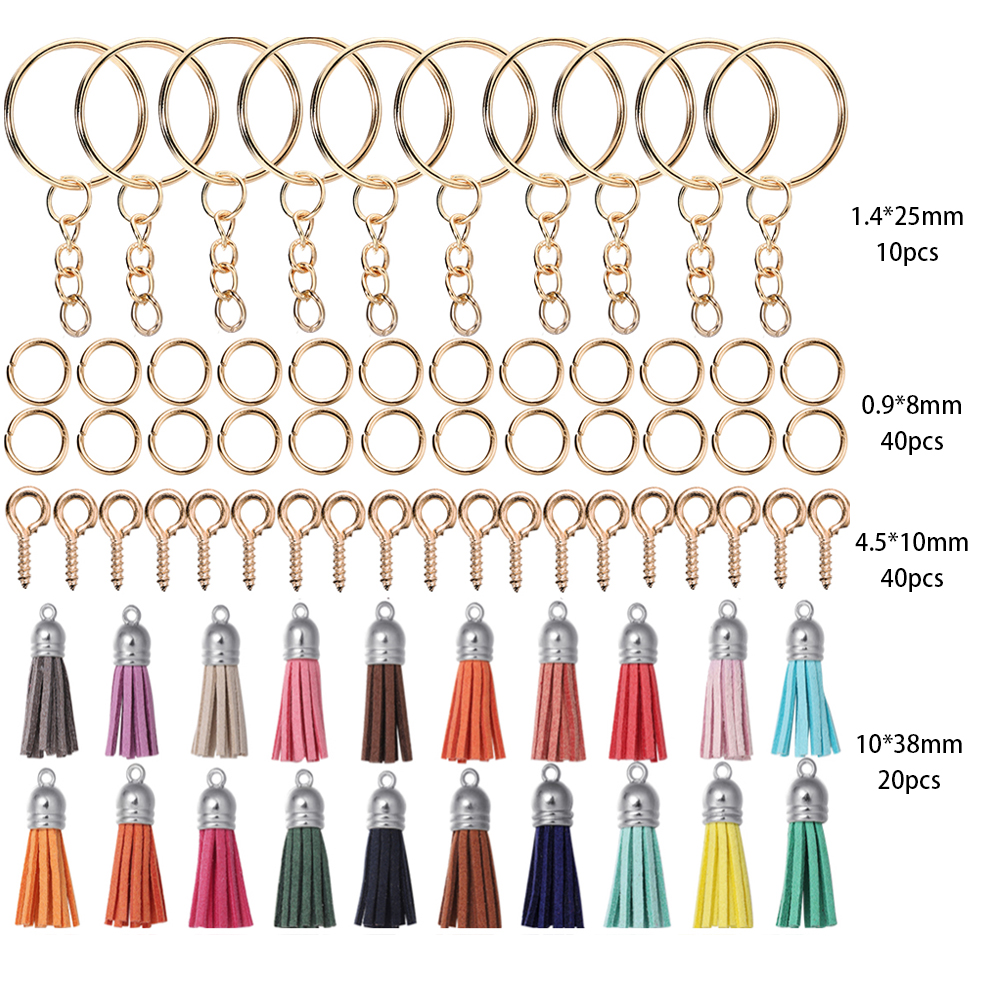 Kits de fabricación de joyas, llavero con borlas coloridas, anillo de salto abierto, juego de alfileres para manualidades, llaveros colgantes de resina, suministros de joyería, 110 Uds.: Rojo