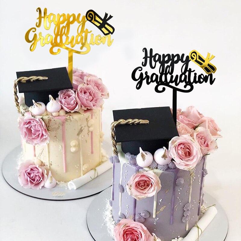 3Pcs Happy Graduation Acryl Cake Toppers Goud Zwart Congrats Grad Cake Topper Voor Klasse Van 2022 College Vieren Party decor