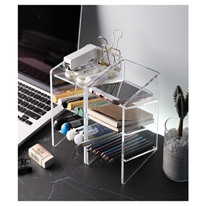 Portalápices transparente de acrílico, caja de almacenamiento multifuncional creativa para oficina, mobiliario de escritorio, caja de bolígrafos, tiendas de oficina