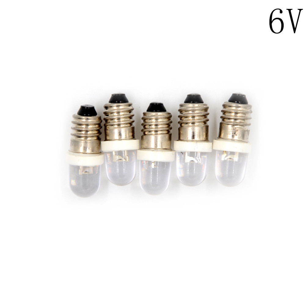 5pcs Low Power Light Bulb Consumption E10 LED Screw Base Indicator Bulb Cold White 6V/12V/24V DC: 6V White