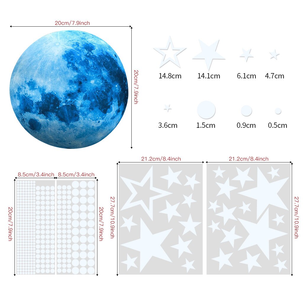 Lichtgevende Maan Ster Dot Meteor Muursticker Verwijderbare Kinderen Slaapkamer Muur Decoratie Sticker Glow In The Dark Slaapkamer Plafond: Blue moon 20cm
