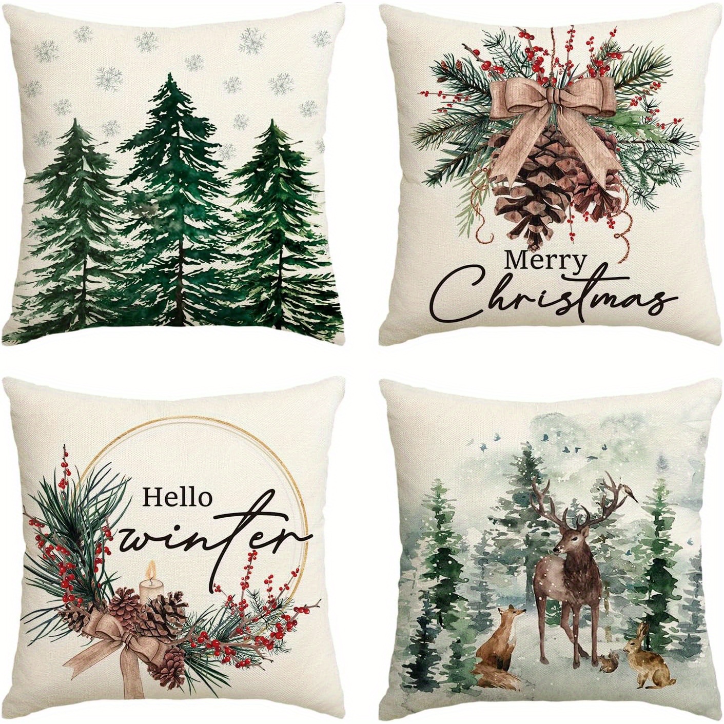 Home Decor Christmas & Winter Themed Pillow Covers Pattern Cushion Cover Suitable for Sofa Bedroom Car Pillow Cover
