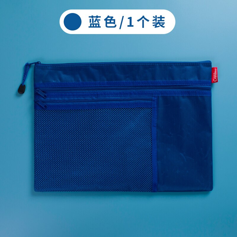 File Bag Folder Color Three-layer Canvas Zipper Waterproof File Bag Storage Bag File File Bag Office School Supplies: blue 1 pack