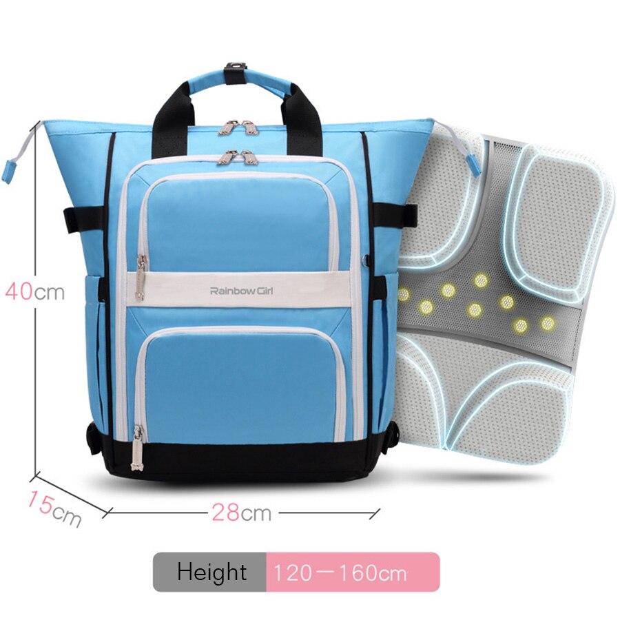 Rainbow girl student bag casual lightweight ridge large-capacity personality waterproof backpack trend shoulder bag: blue