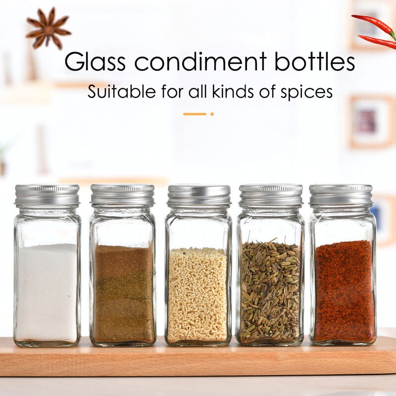 Multiple Set Seasoning Jars Square Glass Container Seasoning Bottle Container canister set kitchen condiment dispenser