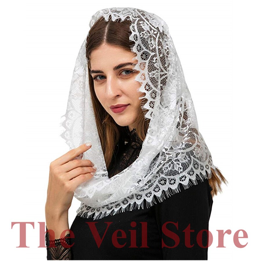 Schwarz Weiß Spanisch Spitze Frauen Mantilla Kapelle Schleier für Kirche Runde HeadCover Latein Masse Mantilla de Novia Negra Schal Headwrap