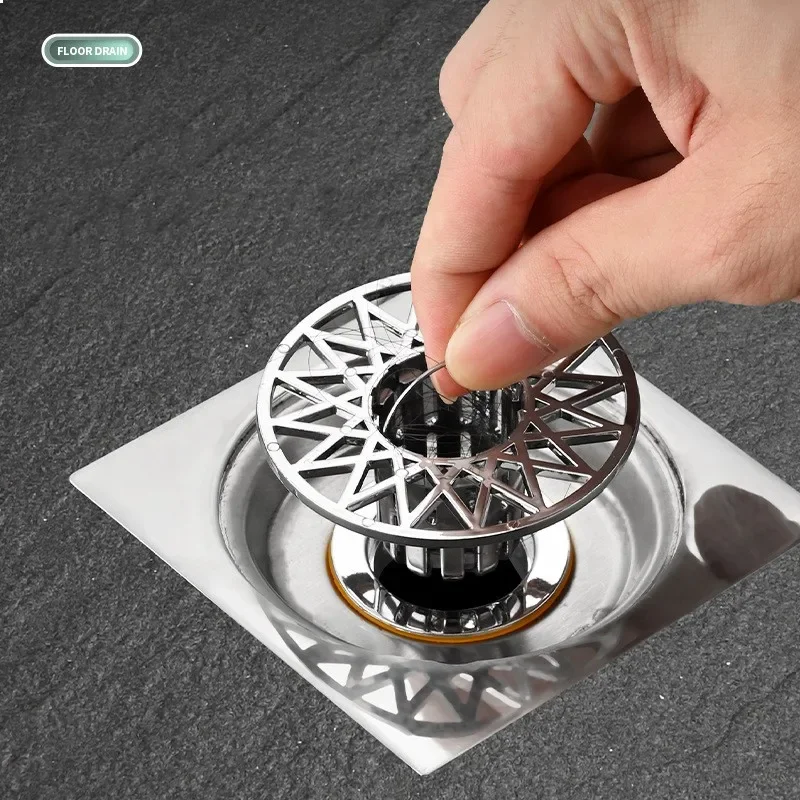 Desagüe de suelo de ducha cuadrado de acero inoxidable con cubierta de filtro extraíble, escurridor de bañera, rejilla de residuos para accesorios de cocina y baño