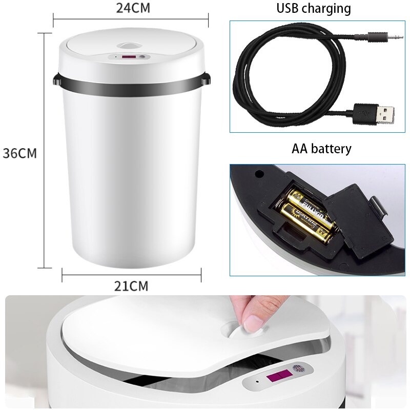 Automatic Sensor Trash Can,16L Big Capacity Touch Free Kitchen Trash Can ,Waste Bin For Bathroom Living Room, USB Charged
