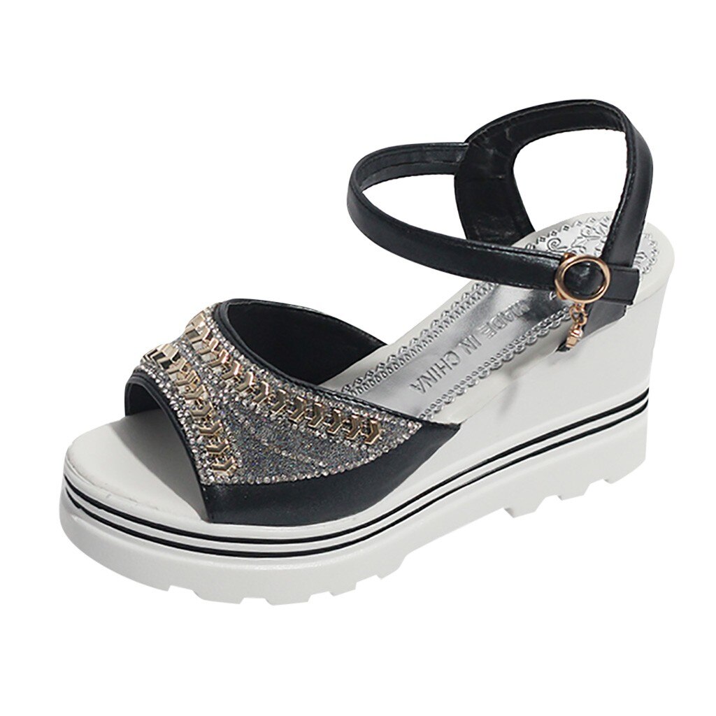 SAGACE sandales femmes été croix côté Shaggy bout ouvert chaussures plates romaine Femme plate à lacets forme sandales Feminina: Black / 37