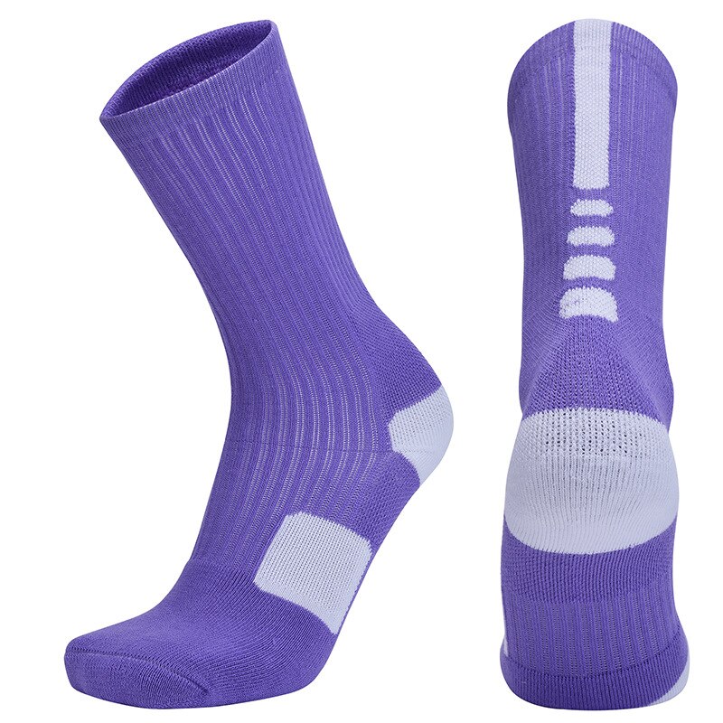 Brothock basketball socks elite socks thickening long high tube stocking thick towel sweat-absorbent breathable sports socks: Purple / L 40-45