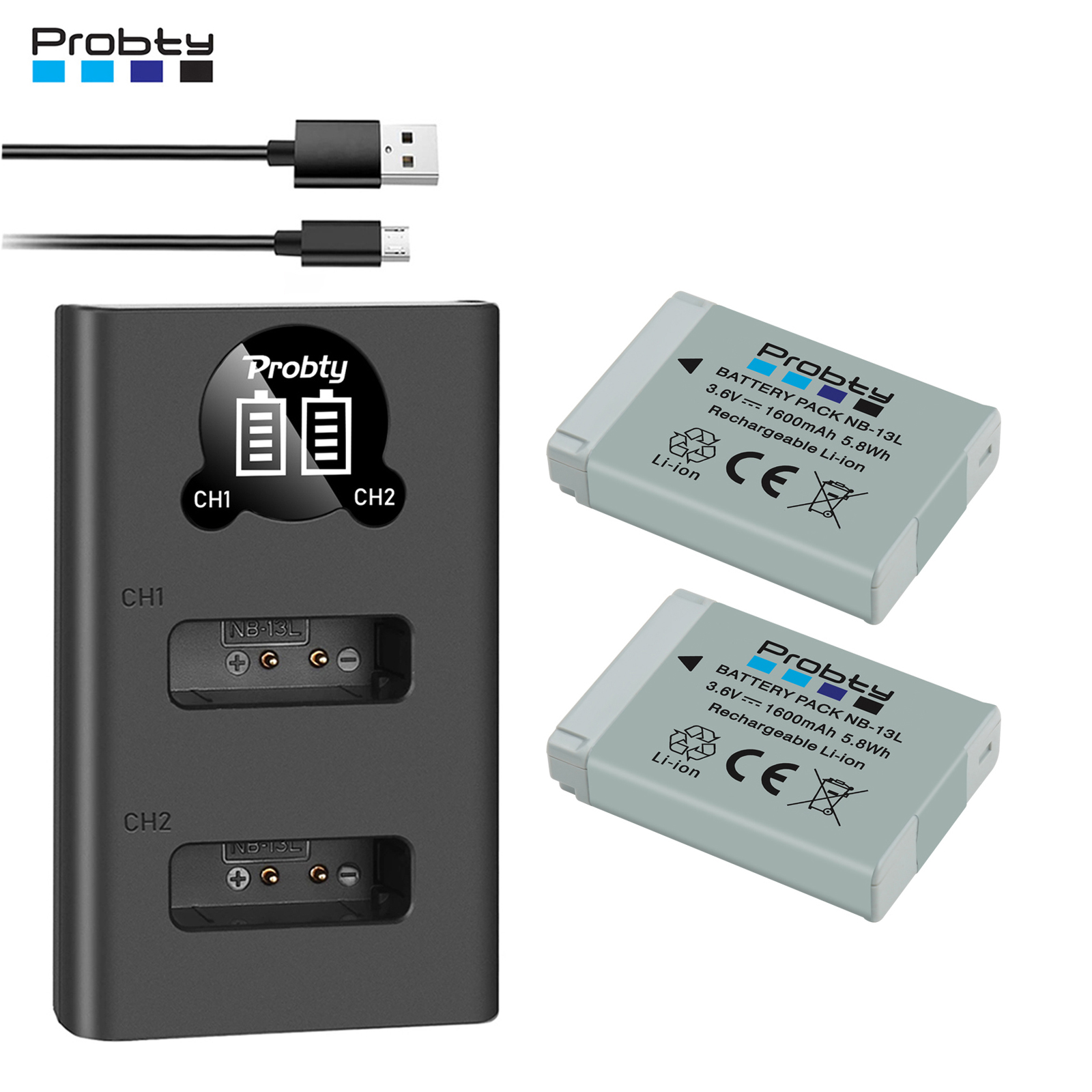 Batería NB-13L NB13L NB 13L de 1600mAh + cargador USB LED para baterías Canon G7 X Mark II G7X G5 X G5X G9 X G9X SX620 SX720 HS