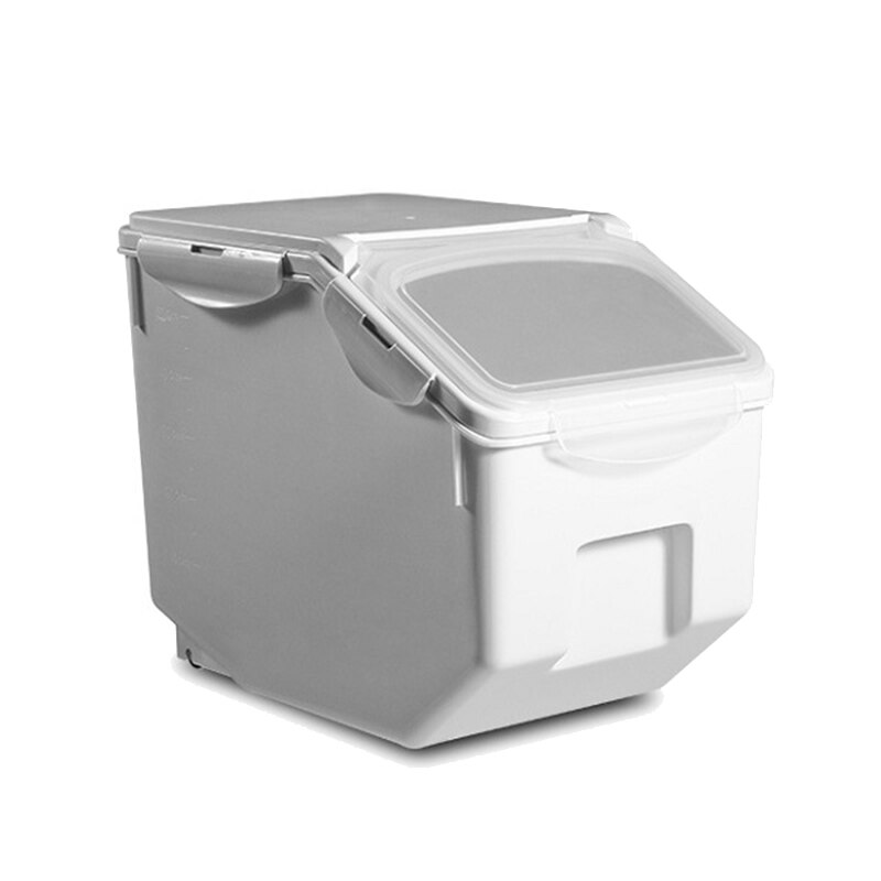 10Kg Rice Storage Box with Seal Locking Lid Food Sealed Grain Container Portable Organizer for Kitchen Utensils: white