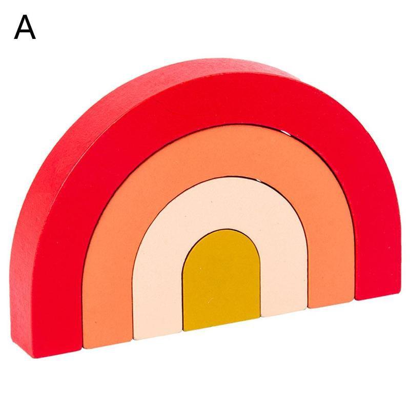 Wooden Rainbow Arch Bridge Semicircle Building Block Rainbow Ornaments Curved Plate Colorful Shape Combination Villain: A