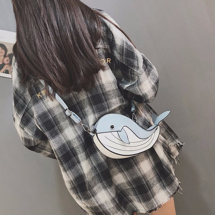 Cartoon Schattige Kleine Walvis Enkele Schoudertas Pu Cross Body Bags Vrouwen Messenger Bags