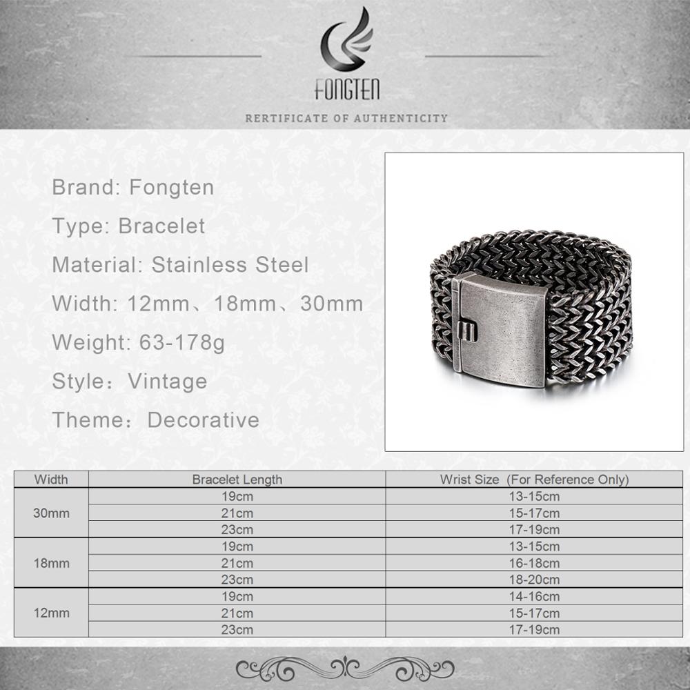 Fongten Mesh Link Chain Armband Mannen Punk Vintage Metalen Roestvrij Staal Mens Wrist Band Charme Brede Armbanden Sieraden