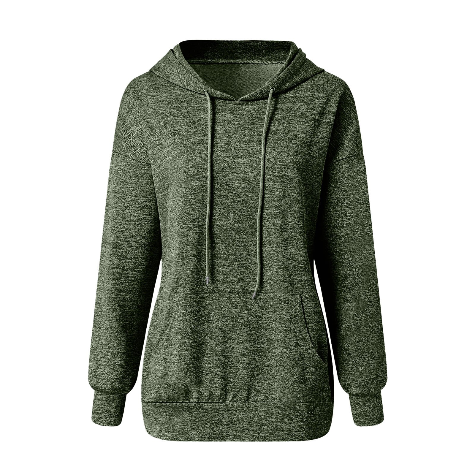 Frauen casual Hoodies Einfarbig Kordelzug Sweatshirts Langarm Tasche HoodieTops Damen Herbst Winter warme Sweatshirt Top: S / Green