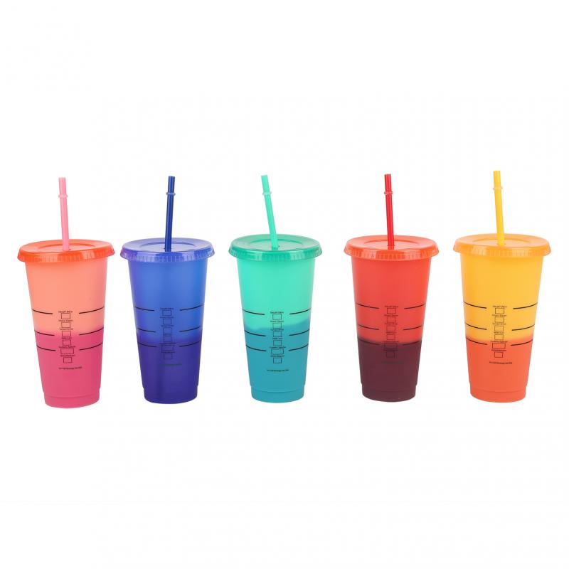 Tasse de paille réutilisable pour jus de café, tasse à couleur changeante, gobelets froids, fond en plastique, pour l'extérieur, Portable,: 5Pcs