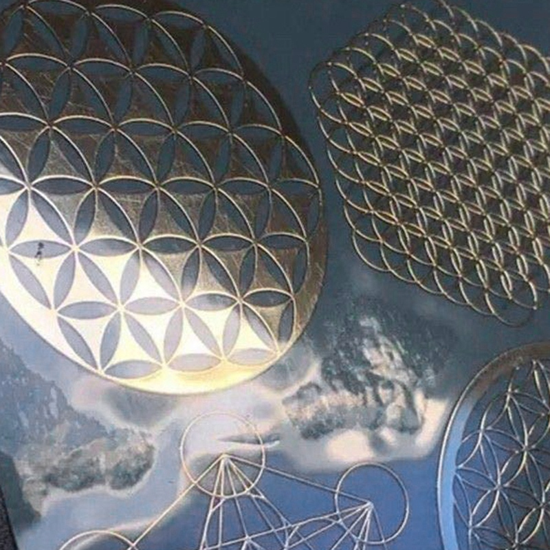 3C-4Pcs/Set Metal Energy Decor Sticker Flower Of Life