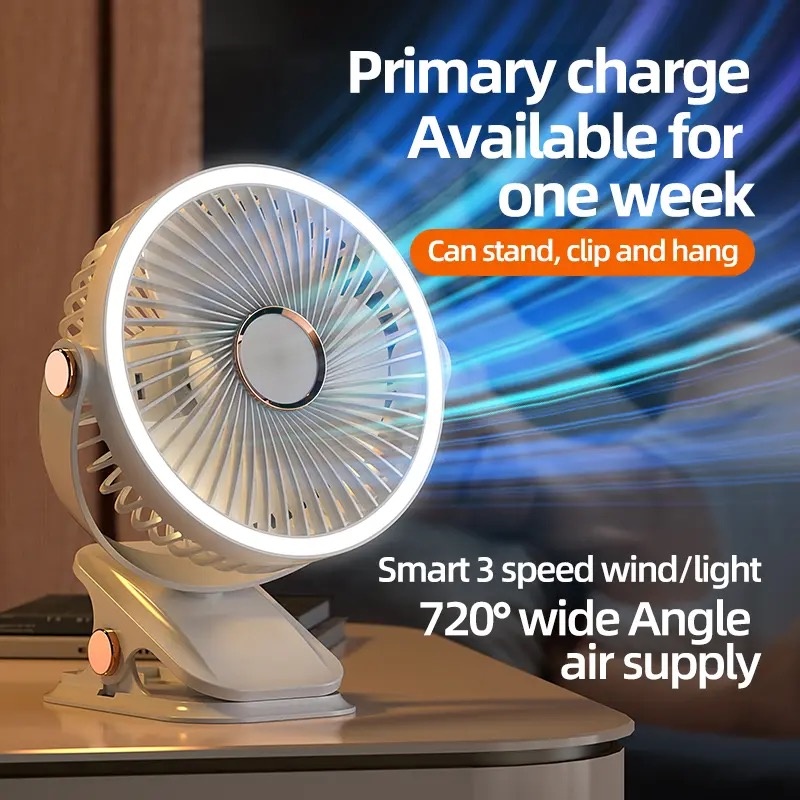 Ventilatore da campeggio 8000mAh Circolatore d'aria portatile da tavolo ricaricabile Ventilatore elettrico da soffitto senza fili con luce a portato Ventilatore domestico clip-in poi