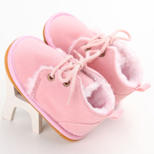 Bebis fritidsskor nyfödd flicka pojke skor varma snöstövlar småbarn spädbarn tossor prewalker storlek 0-18m: Rosa / 7-12 månader