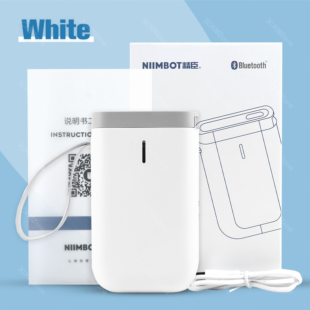 D11 Wireless label printer Portable Pocket Label Printer Portable BT Thermal Label Printer Home Use Office Fast Printing Printer: White printer