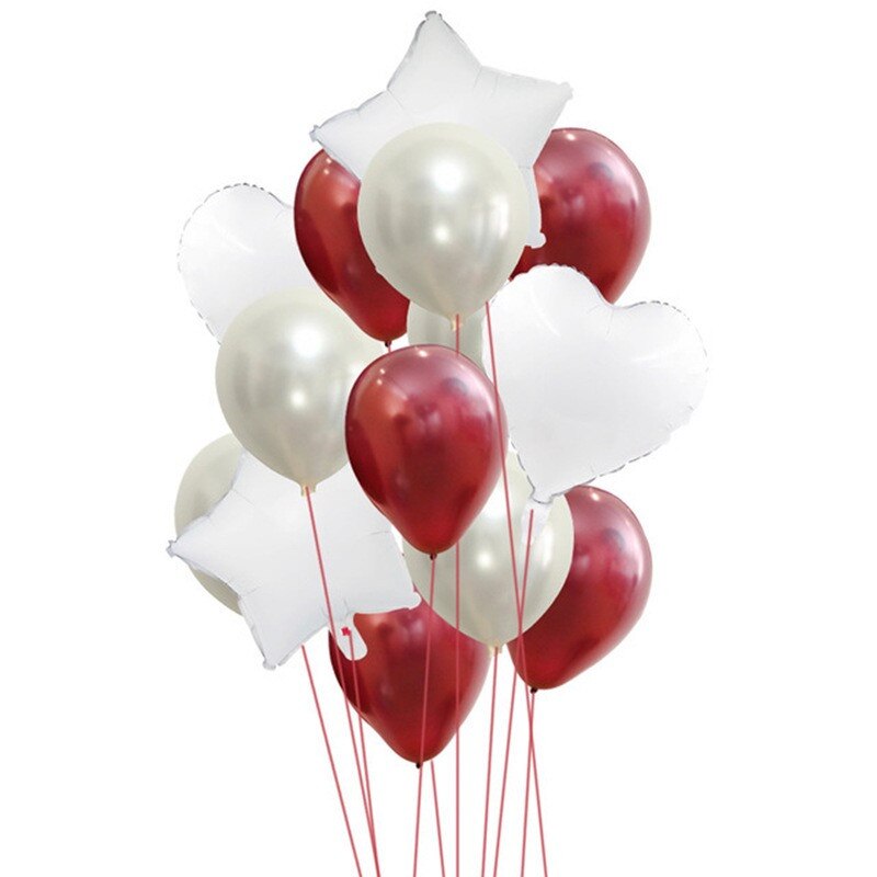 Rose guld aluminiumsfolie stjerne hjertefolie ballon fødselsdagsfest becoration baby shower suppies latex ballon sæt: Hvid rød