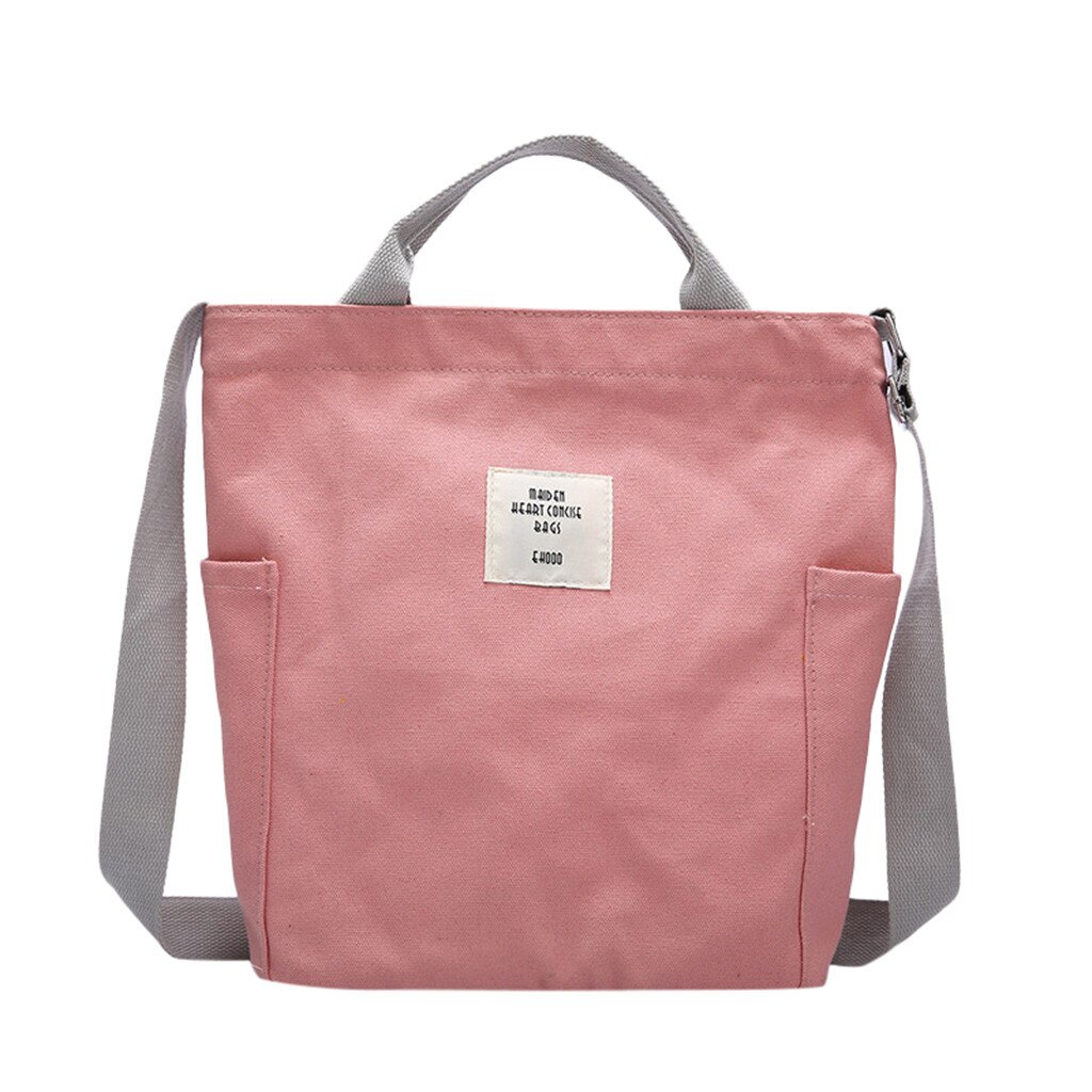 Summer Women's bag Simple Single Shoulder Messenger Bags Canvas HandBag lady travel totes bag: Pink 