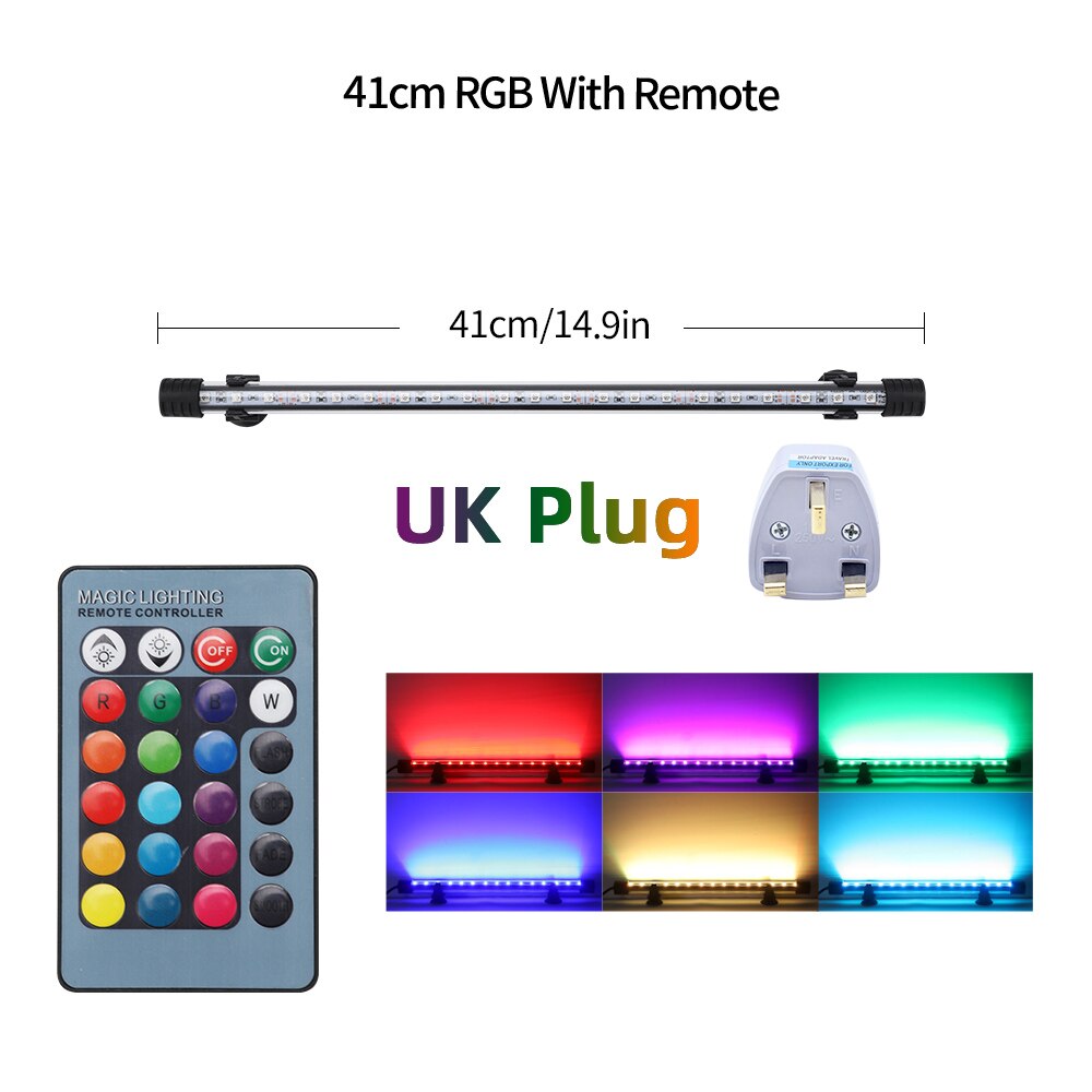 Aquarium LED Bar Light Waterproof Fish Tank Light 18-57CM Underwater Aquario Lamp Aquariums Decor Lighting 90V-220V EU/US/UK/AU: 41CM-UK
