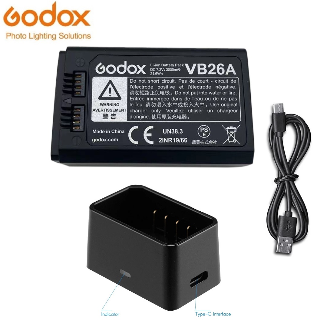 Godox VC26 VB26 VB26A Dc 3000Mah 21.6Wh Usb Vervanging Li-Ion Batterij Oplader Voor Godox V860III V1 V850III Flash Speedlite