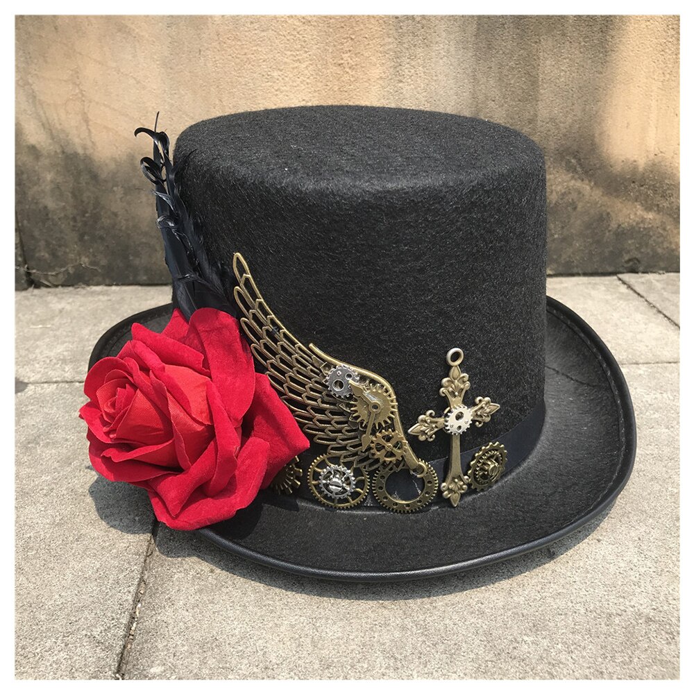 Steampunk Top Hat With Rose For Women Dance Party Hat Cosplay Hat Performance Hat Size 57CM Steampunk Hat: Default Title