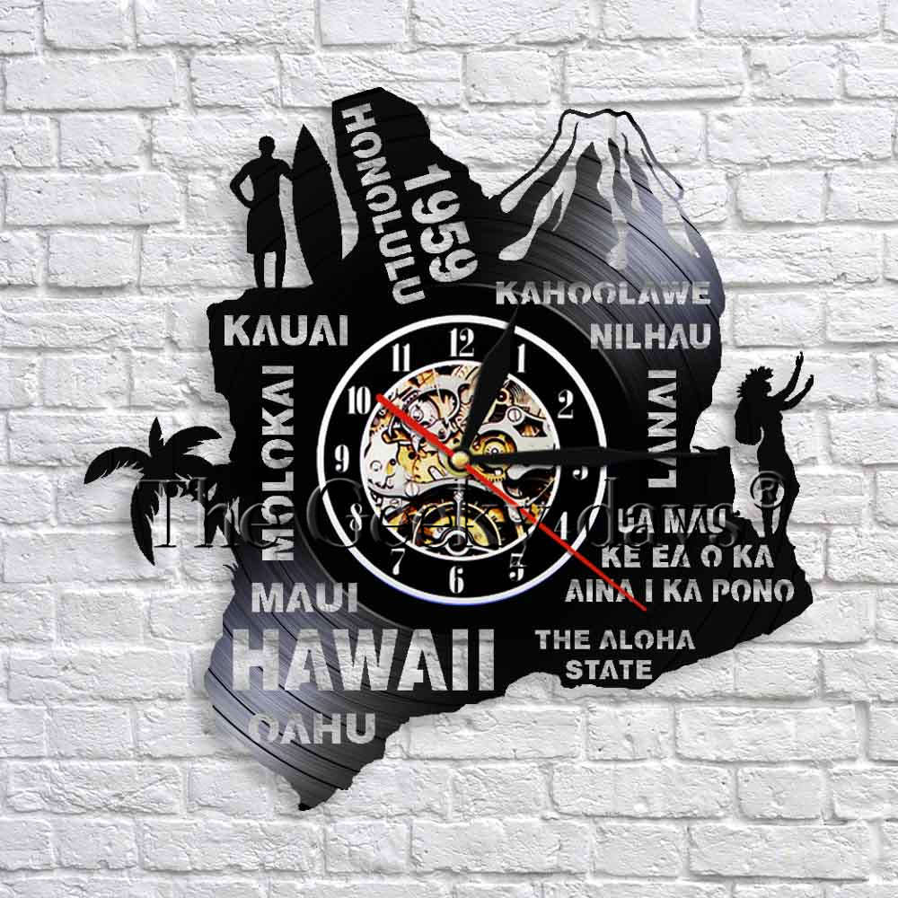 L'aloha state hawaii art horloge murale décorative molokai kauai kahoolawe nilhau hawaii horloge en vinyle 3d montres murales décor