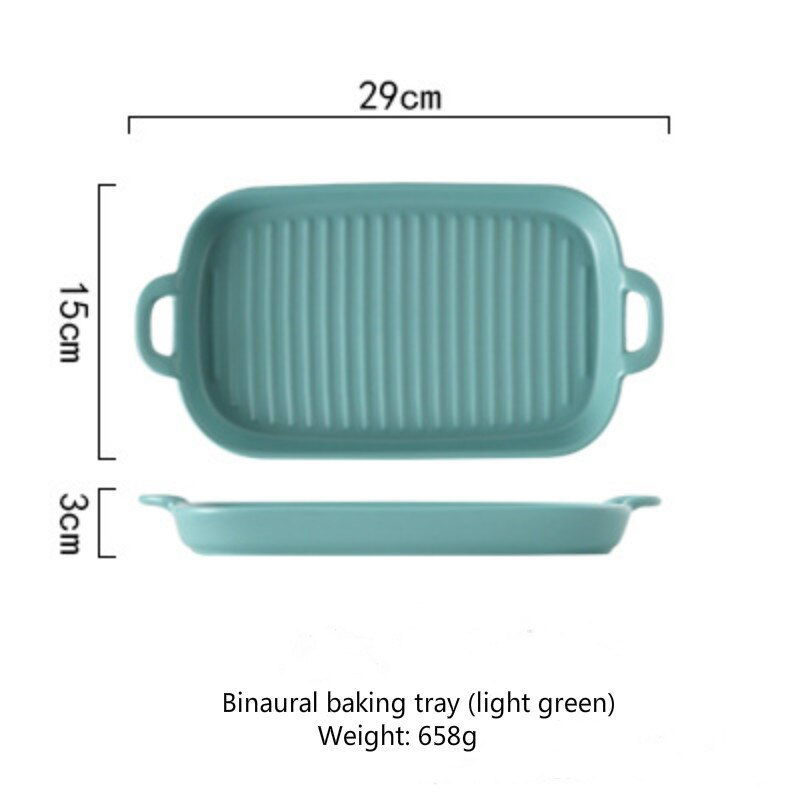 Rectangular Nordic Ceramic Plate Dual Handle Chicken Wings Barbecue Baking Plate Baking Tableware Heat Resistant Tableware Plate: Light green