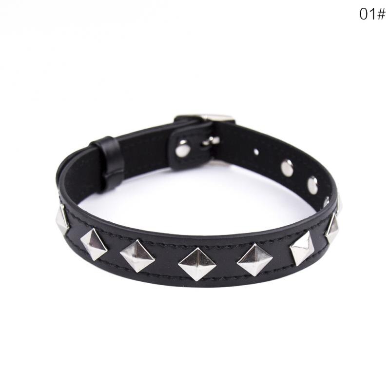 Manfnee Set Bracciale E Girocollo Punk – Cuoio Con Rivetti E Catena, Stile Rock Gotico