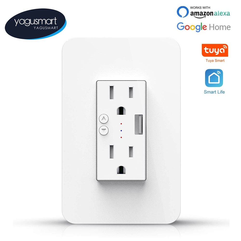 Smart WiFi Wall Outlets US 15A Electrical Socket Plug with USB Charger Tuya Control Alexa Google Home Voice Control