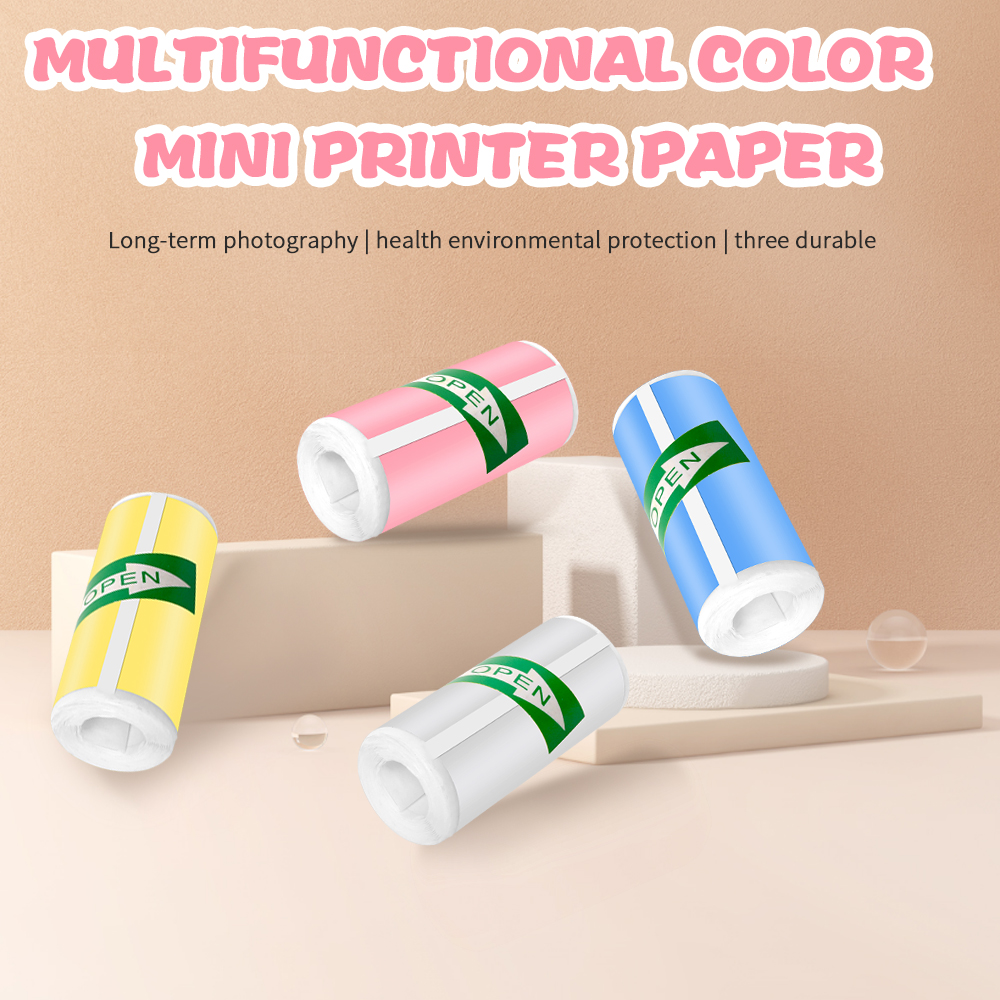 57*25MM HD Mini Printer Thermal Paper Self-adhesive Roll Paper Label Sticker Photo Inkless Printing Portable Printer Color Paper