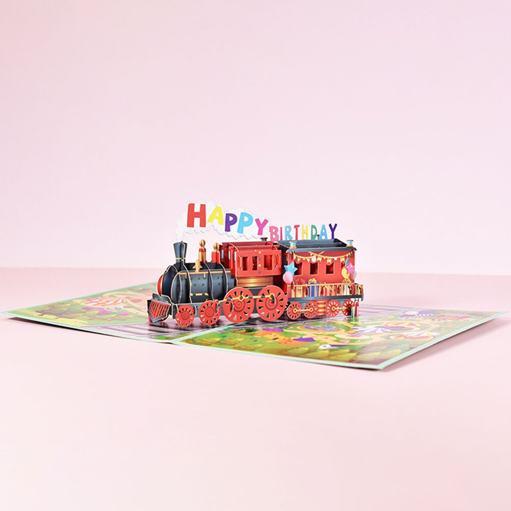 1 Set of Paper Blessing Delicate Train 3D Greeting for Kids Birthday