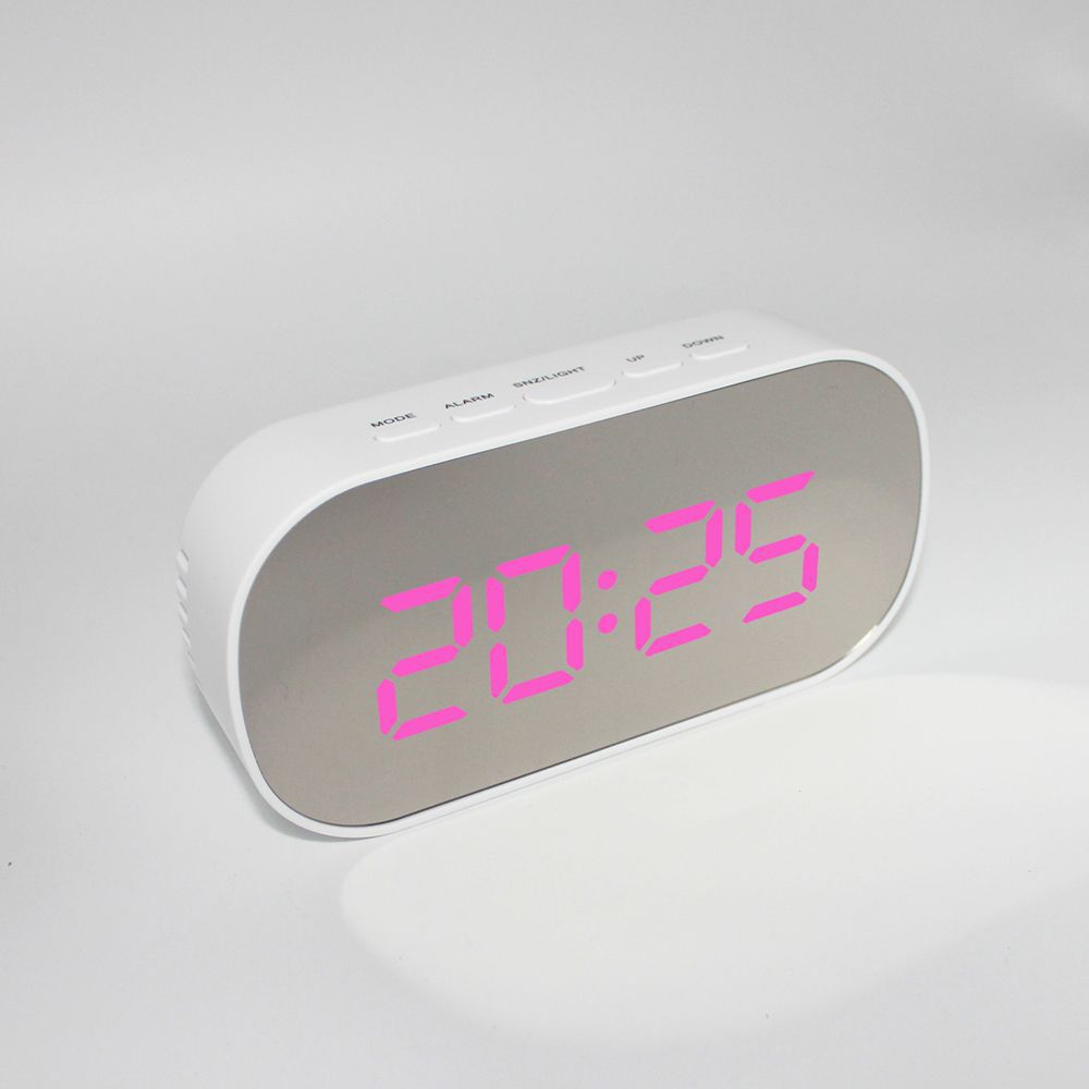 Rundt ledet spejl vækkeur digitalt bordur natlys snooze med temperatur elektronisk despertador hjemindretningsur: D