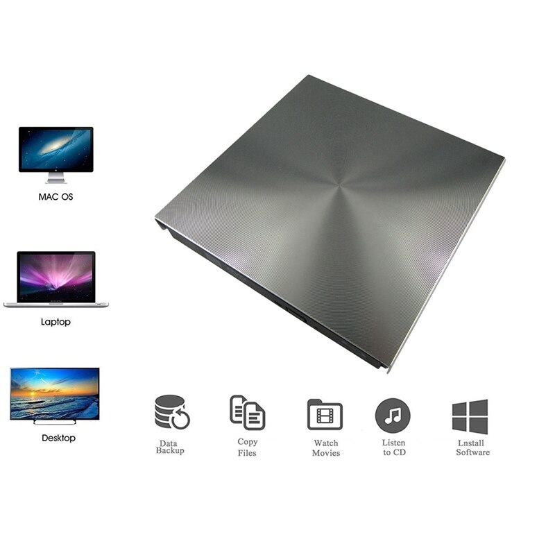 Extern 3d blu ray dvd-enhet usb 3.0 bd cd dvd-brännare spelare författare läsare för mac os windows 7/8.1/10/ linxus, laptop, pc
