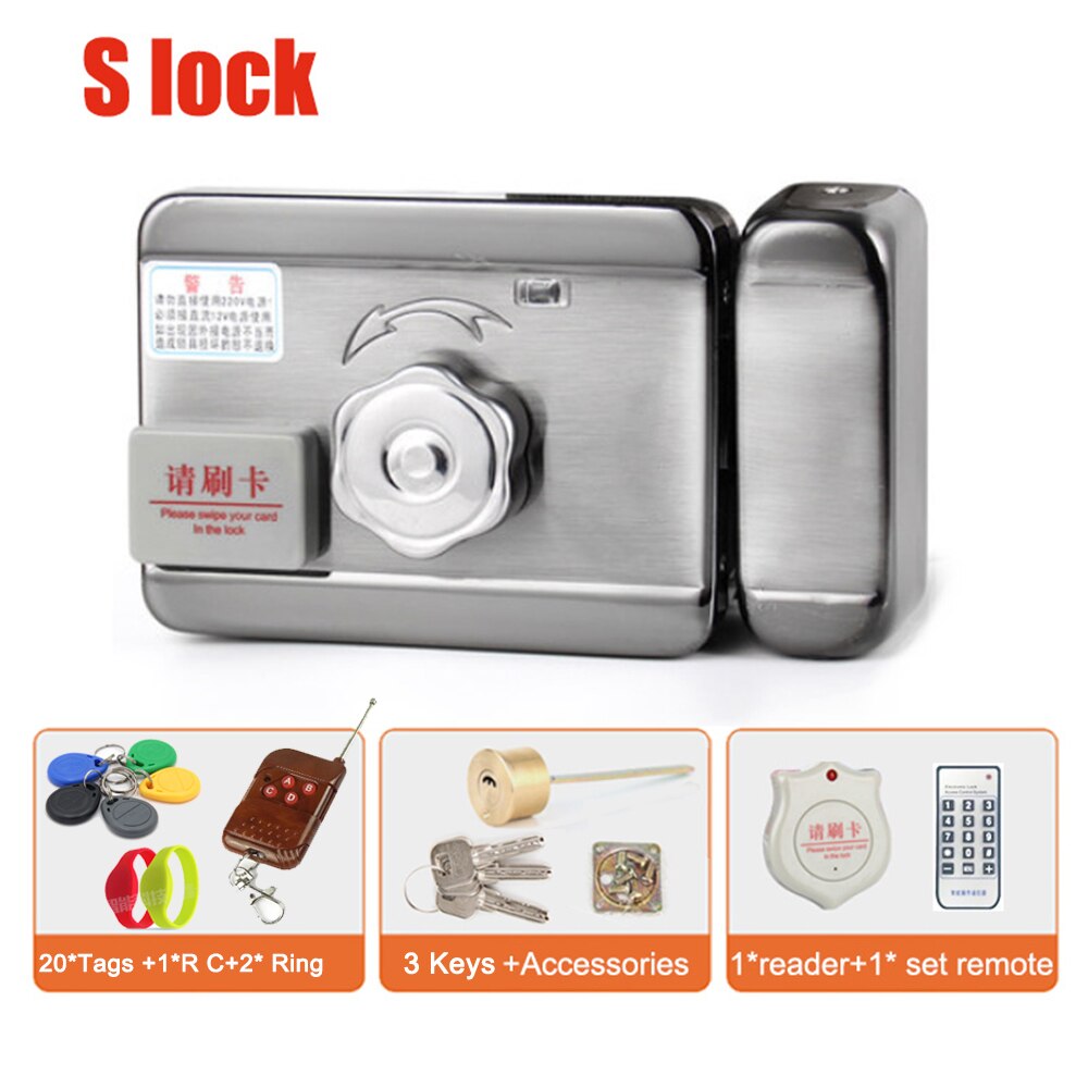 DC12V Electric RIM Lock for Metal Door Gate Electric Door Lock Opener 125KHZ RFID Card Lock Keyless Lock Electric Release: S 20Tag RC 2ring