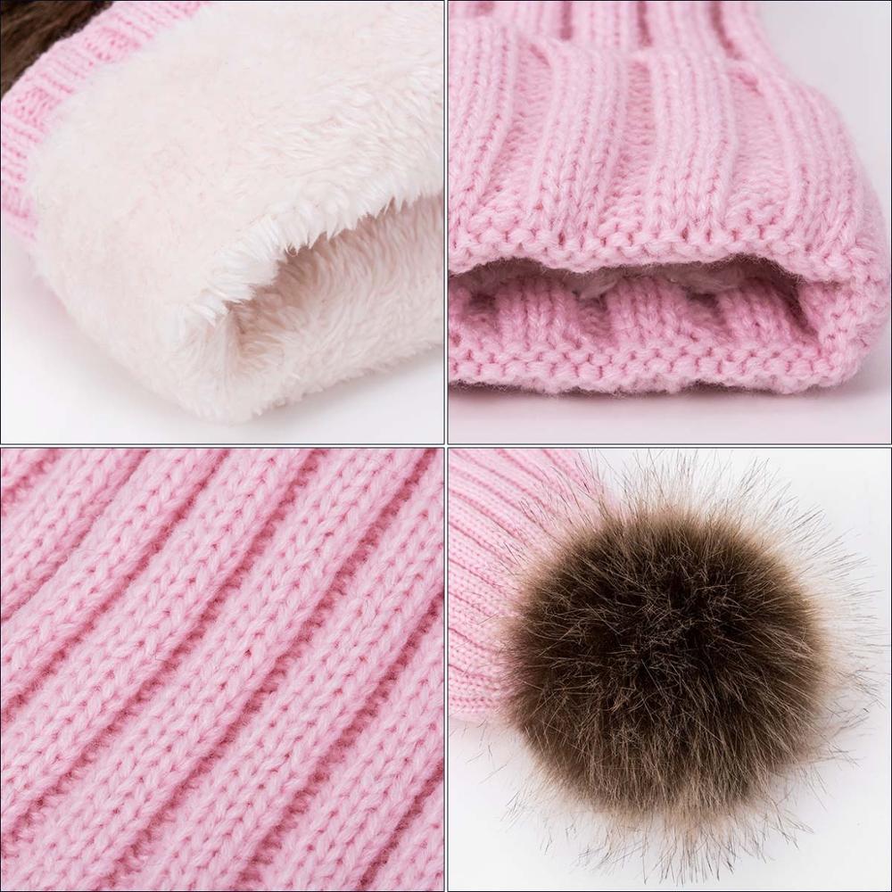 Evrfelan Bommel Wolle Winter Hütte Frauen Gestrickte Dicke Mütze Hüte für Damen Warme Schädeldecke Beanies Mädchen Motorhaube Gorro
