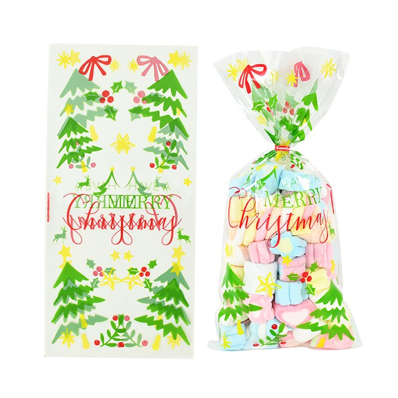 50Stck Weihnachten Tasche transparent Kunststoff Taschen Für Weihnachten Heimat Süßigkeiten Kekse Einkaufen Kekse Verpackung Taschen: B03