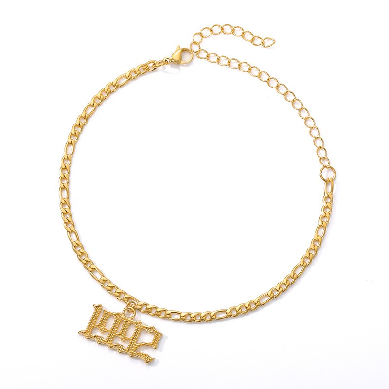 Bracelet cheville numéro d'année bracelets de cheville pour femme boho bijoux lien cubain chaîne de pied acier inoxydable police ancienne anglaise bracelet de cheville or: 1992