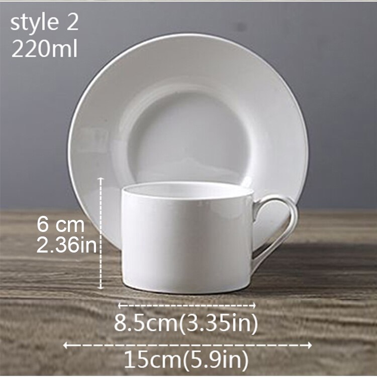 Juego de tazas de café de porcelana blanca con platillo, taza de café y té de cerámica, taza de café y platillo: 2-220ml-1pc