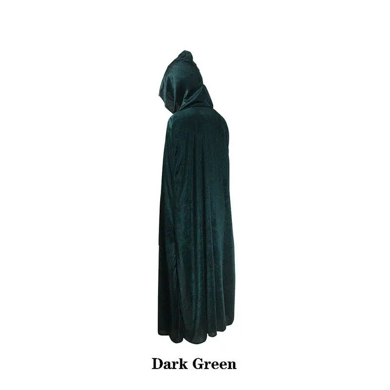 Combhasaki-capa de veludo para adulto, capa com capuz, traje medieval, bruxa, wicca, vampiro, halloween, vestido de comprimento total, casacos: verde
