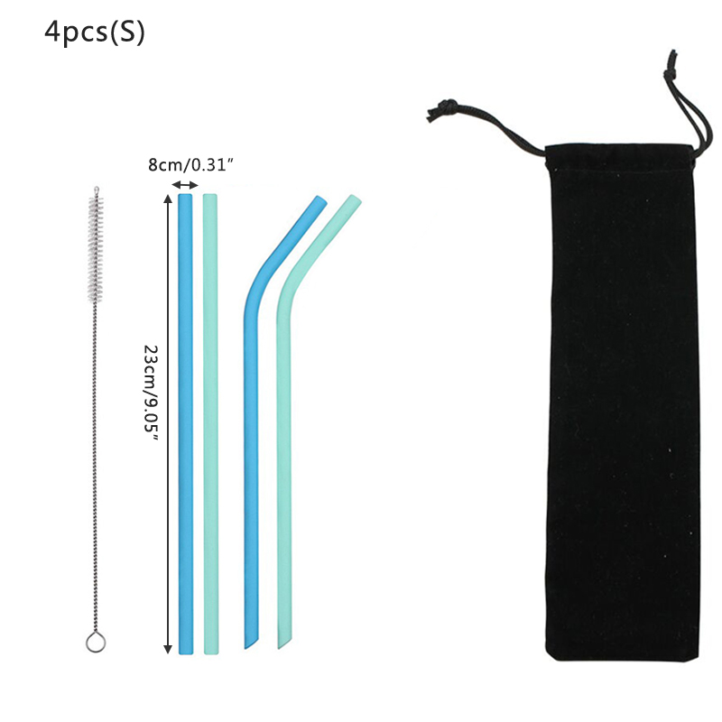Food grade silicone straw drinking straws Reusable silicone straw FDA certification Environmental protection bar accessories: 4pcs small 01