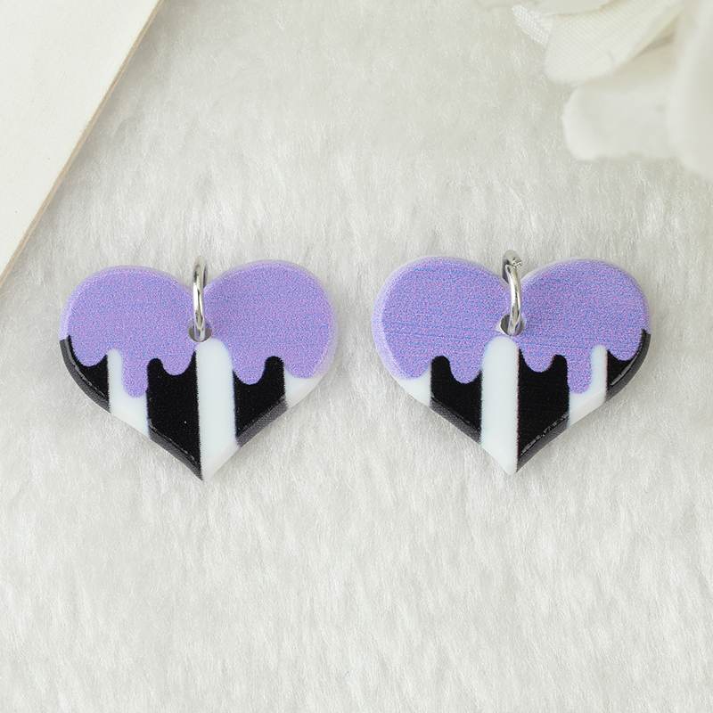 Abalorios acrílicos con estampado de dos lados, 12 piezas, corazón, rayas blancas y negras, joyería para collar, fabricación artesanal