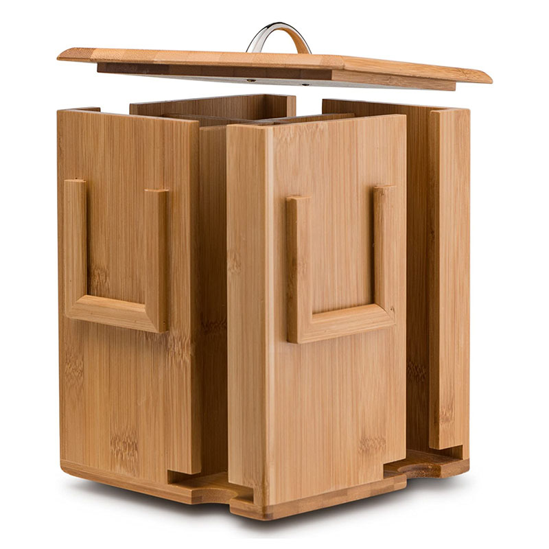 Tea Bag Caddy Organizer Smooth Finish Solid Bamboo Teabag Holder with 4 Compartments - Rotates 360 Degrees, Holds 160 Tea Bags