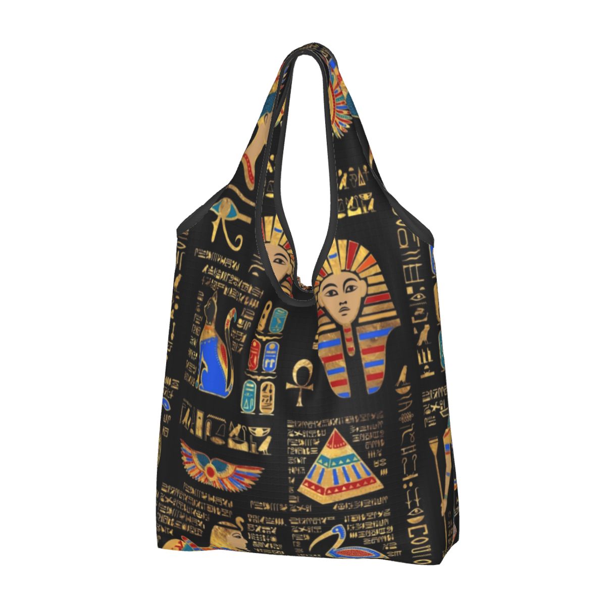 Custom Reusable Egyptian Cats And Eye Of Horus Shopping Bag Women Tote Bag Portable Ancient Egypt Groceries Shopper Bags
