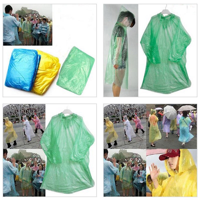 10 stk engangs gennemsigtig regnfrakke mænd kvinder voksne akut vandtæt hætte poncho rejse camping skal regnfrakke uigennemtrængelig
