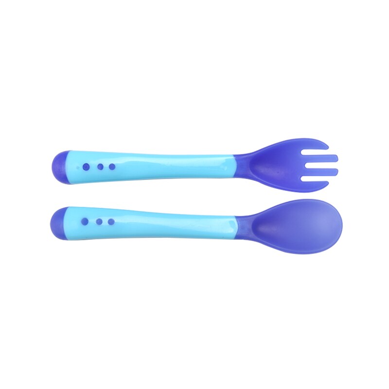 Små småbørn redskaber plastik skeer gafler spædbarn fodring værktøj varmefølsomme børn service: 2